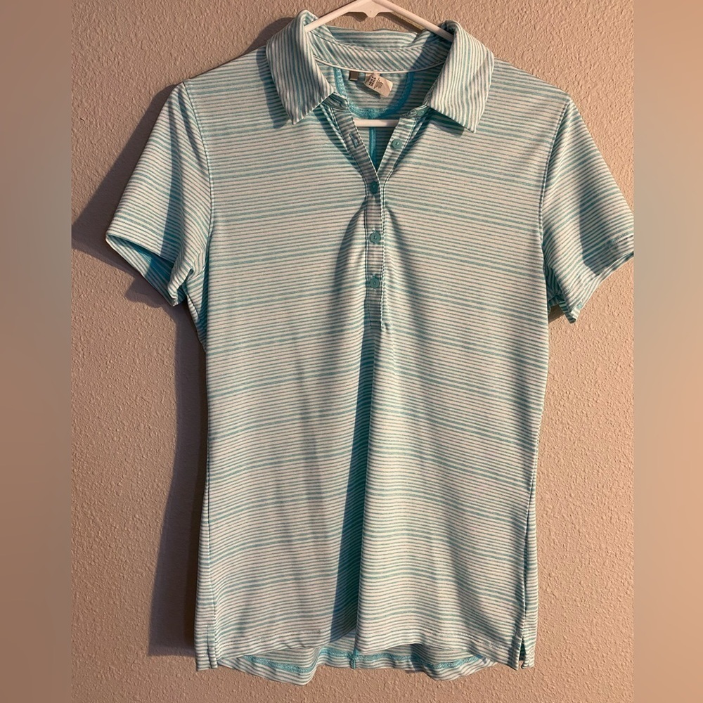UNDER ARMOUR | Ladies Golf Polo | Size M | Teal & White Striped | EUC
